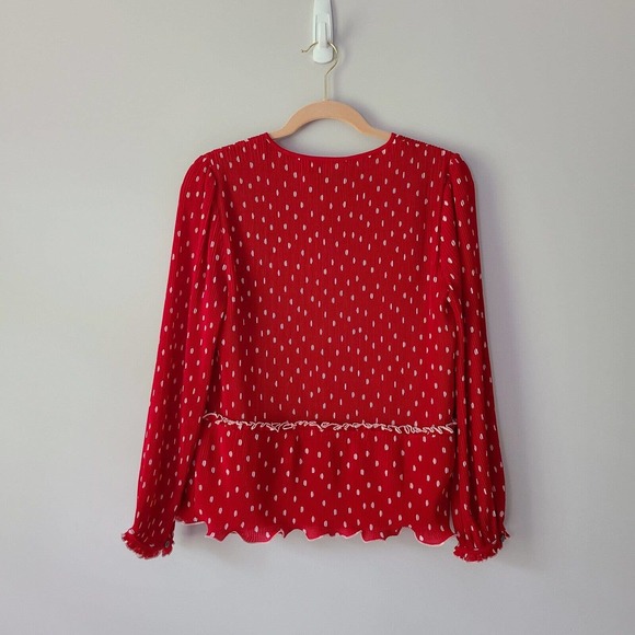 J. Crew Red Polka Dot Ruffle Trim‎ Peplum Long Sleeve Blouse Size Small - Picture 7 of 10